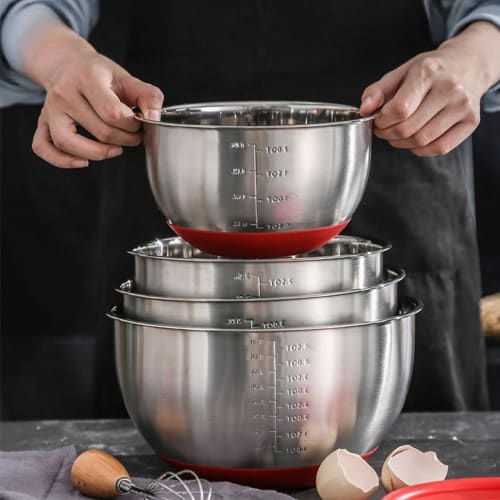 Ladfrol Stainless Steel Mixing Bowl, Deep, Non-Slip, Commercial-Grade (No Lid) (Salad Bowl with No Handle or Nozzle - 304cm, 24cm)