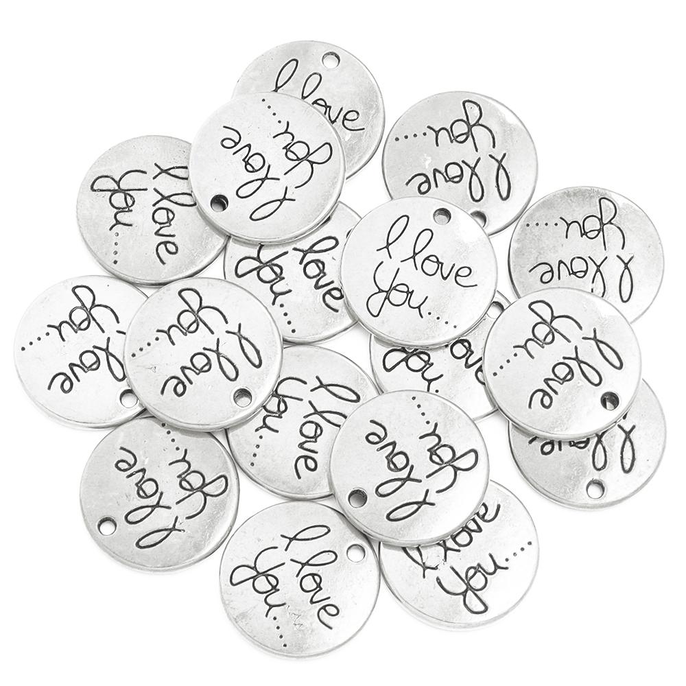 10pcs/lot Retro Alloy Pendant Double-sided Engraved Letters Round Moon Shaped Necklace Pendant DIY Handmade Fashion Jewelry Gift