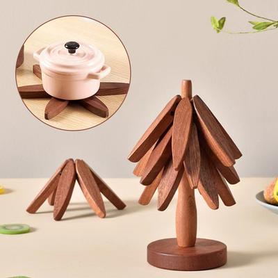 Set di sottopentola in legno a forma di albero, sottopentola pieghevole in legno per tavolo da pranzo