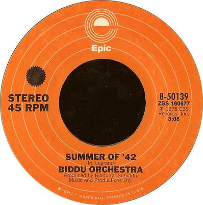 7inch Record BIDDU ORCHESTRA - Summer Of '42 850139 Epic 1975 US Soul/Funk Used