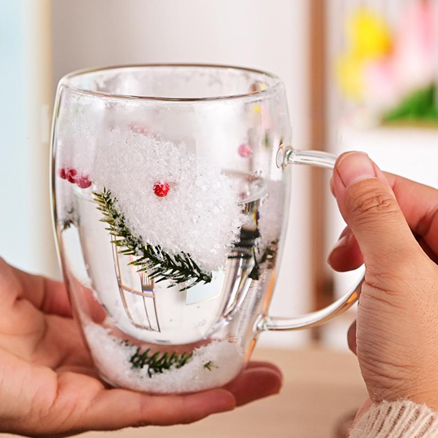 350 ml doppelwandiger, transparenter Glasbecher mit Deckel, hitzebeständig, ideal als Weihnachtsgeschenk für Kaffee, Milch, Tee oder Espresso.