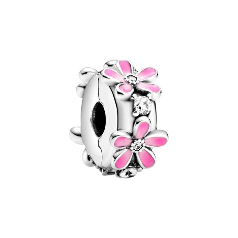 Pink Flowers Series Charm Beads Daisy Flower Clip Cherry Blossom Rose In Bloom Fit Original Bracelets Diy Jewelry Gifts