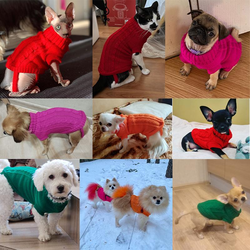 Hundepullover, warme Hunde- und Katzenkleidung für kleine, mittelgroße und große Hunde, wollig-weicher Mantel, Outfits, Chihuahua, Bulldogge, gestrickte Welpenkleidung