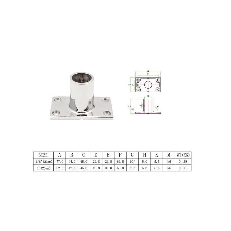 90 Degree Stainless Steel 316 Square Handrail Rail Bases 22mm 25mm Marine Boat Yacht Rail Mounting Brackets