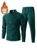 2025 Men's Slim Fit Cardigan Jacket Set with Waffle Knit, Zipper Pocket, and Lapel Collar for Spring and Autumn