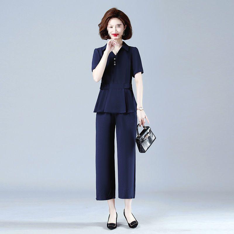 

Шикарный летний комплект из двух предметов для мам: Молодежный укороченный топ с коротким рукавом для женщин среднего возраста, уменьшающий возраст XL for 90-105 lbs