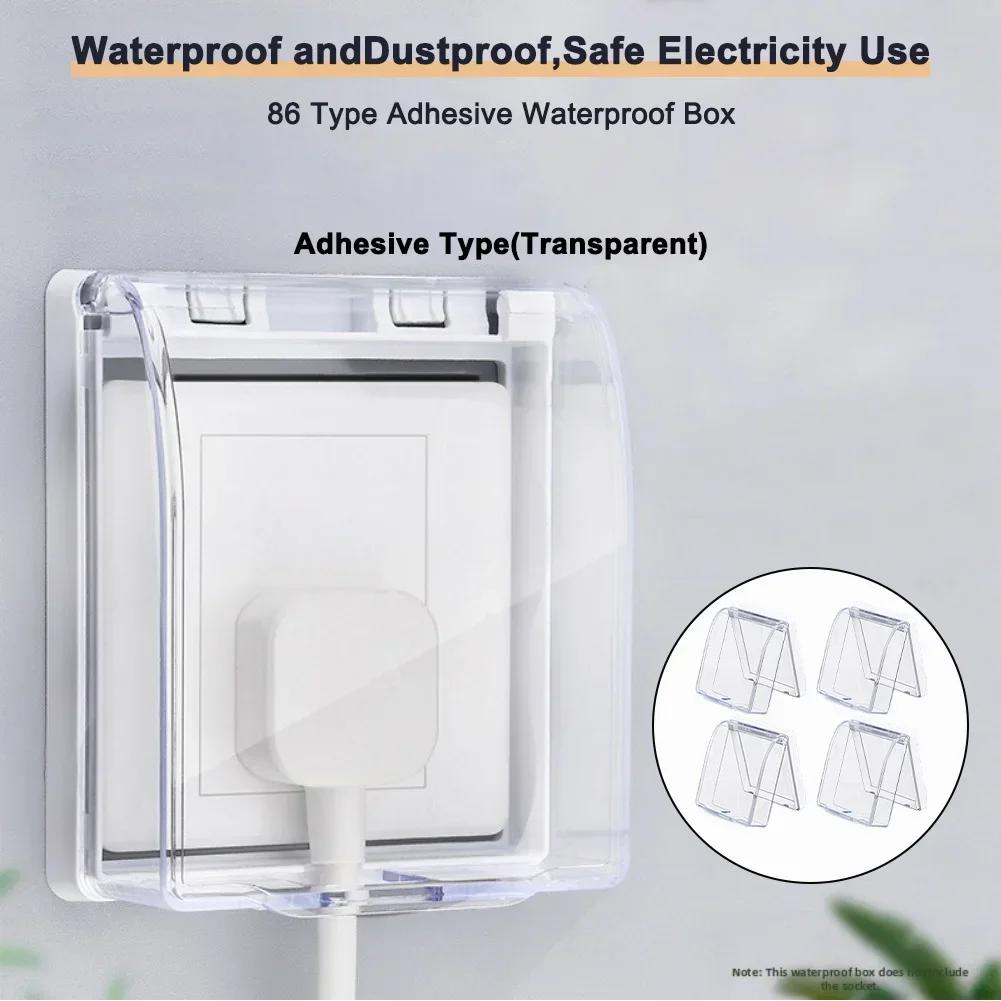 Waterproof Transparent Socket Boxes Set of 4 Pieces with Self Backing Splash Proof Covers for Outlet Protection
