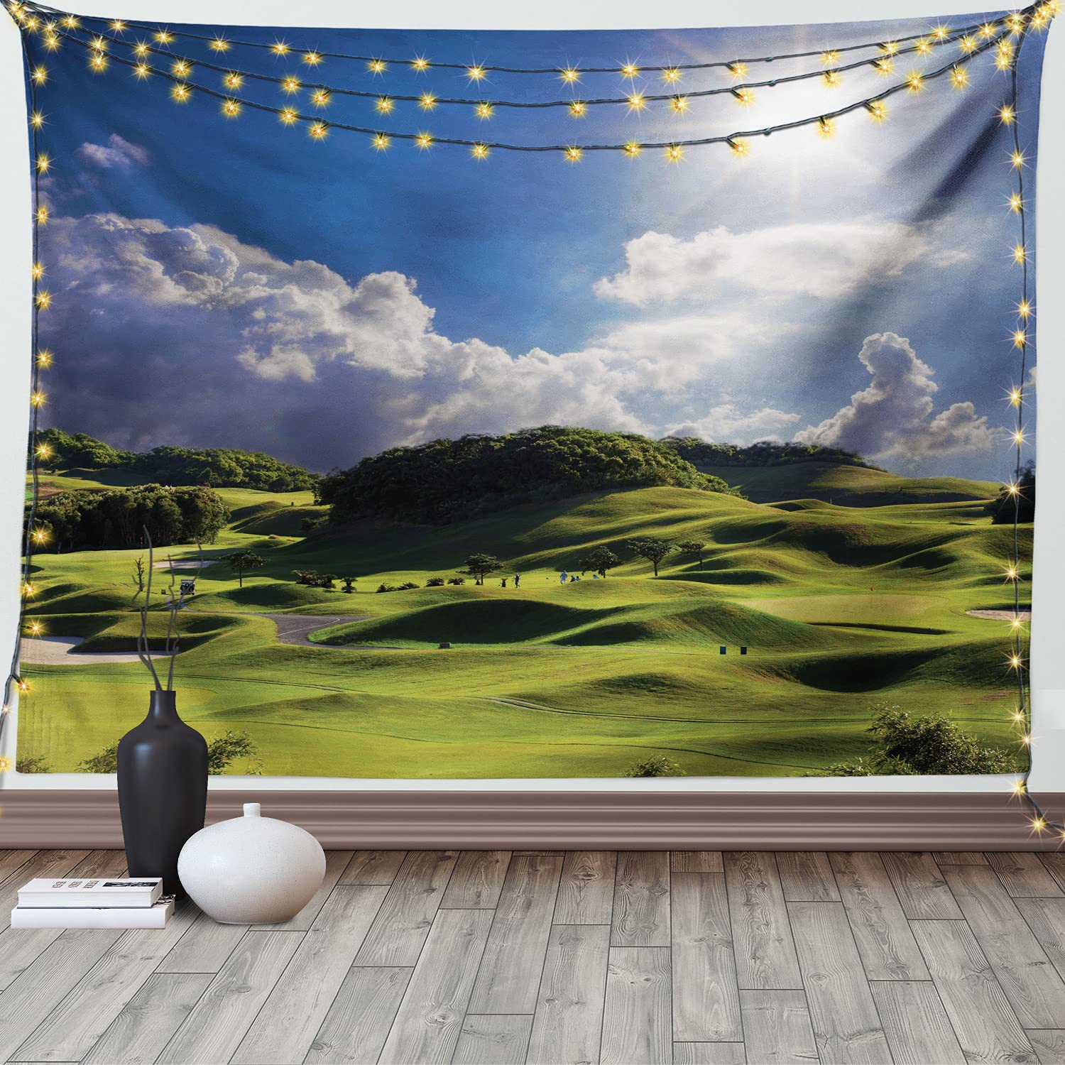 

Golf Course Meadow Tapestry Blue Sky Outdoor Sports Recreation Parks Tapestry Wall Hanging Decor for Bedroom Living Room Dorm 74x94cm(29x37in)