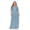 Trendig Plus Size Spetsad Kvällsklänning med Fickor och Urskurna Korta Ärmar