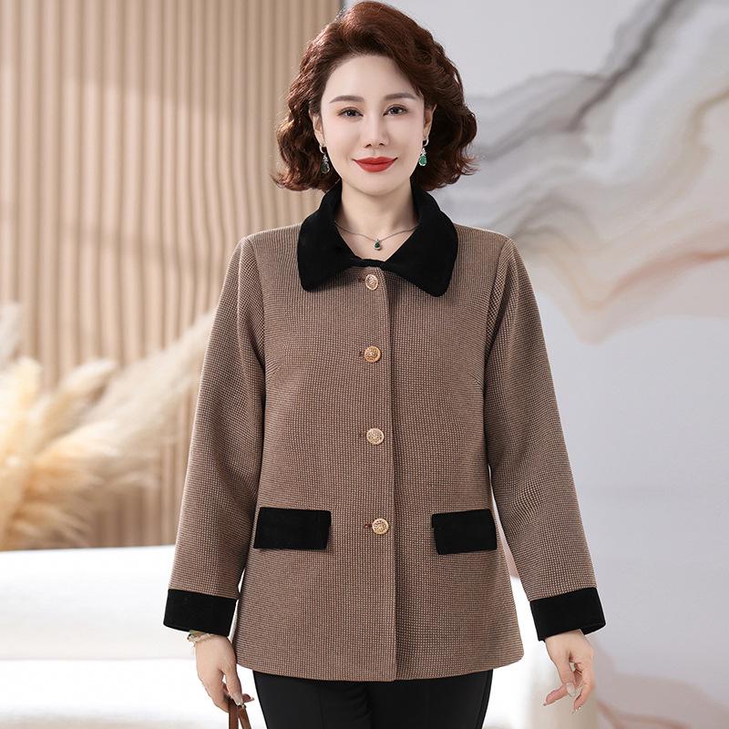

Spring & Autumn Color-Block Lapel Cardigan for Middle-Aged Women XL (90-105 jin) хаки