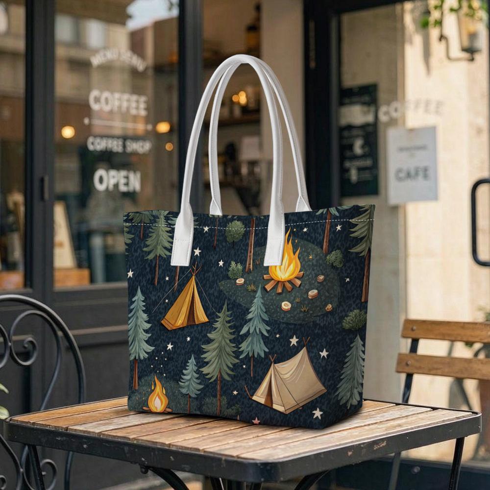 Camping Theme Stylish Tote Bag Outdoor Casual Daily Shoulder Bag