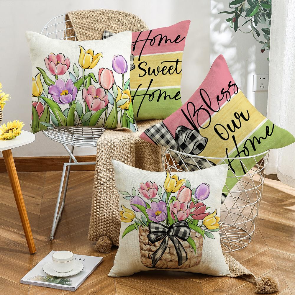 Spring Letter Flower Plant Digital Printing New Home Atmosphere Bedroom Living Room Office Cushions