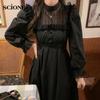 Autumn Gothic Black Lace Dress Women Casual Elegant Party Midi Ruffle Long Sleeve Dress Emo Y2k Goth Clothes