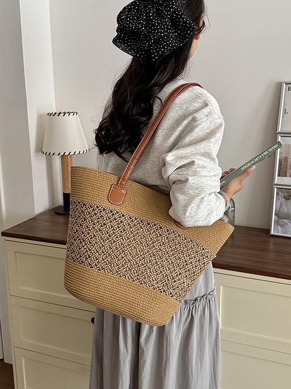New Style Women's Straw Woven Tote Bag for Beach Vacation - Large Capacity Handbag & Shopping Basket