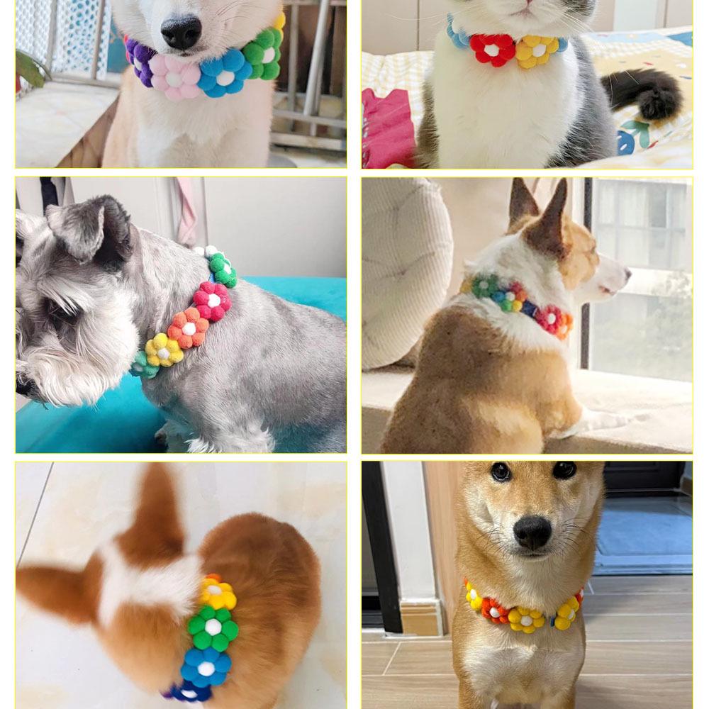Adjustable Rainbow Flower Pet Collar with Fur Ball - Cute and Soft for Cats and Dogs
