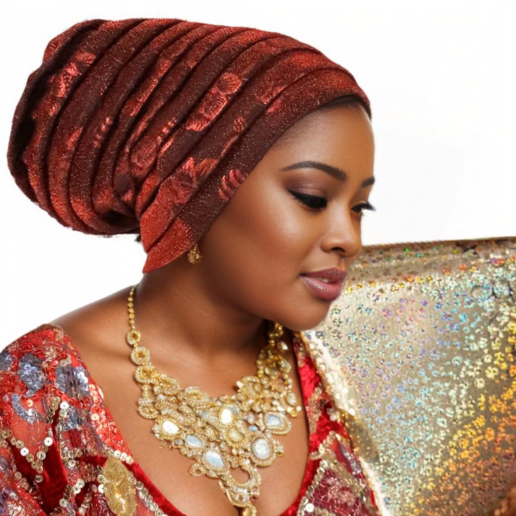 Glitter Pleated Women's Head Wraps Bonnet African Turban Cap Muslim Headscarf Bonnet Turbante mujer