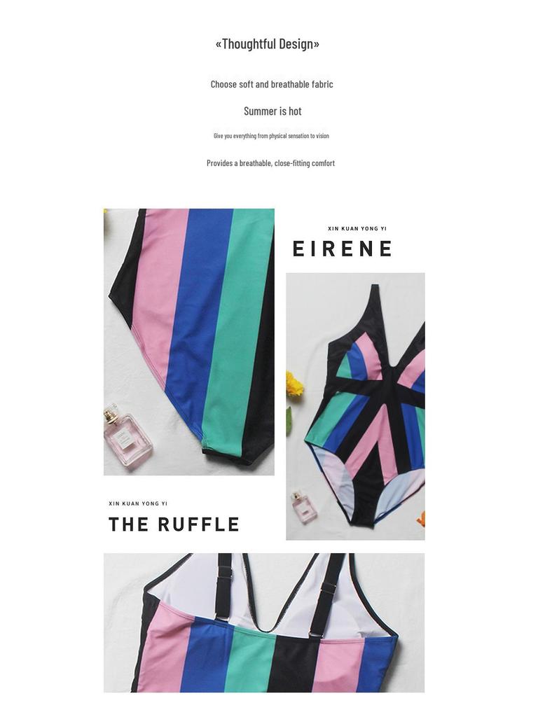 2022 Plus Size Slimming One-Piece V-Neck Spaghetti Strap Swimsuit for Women