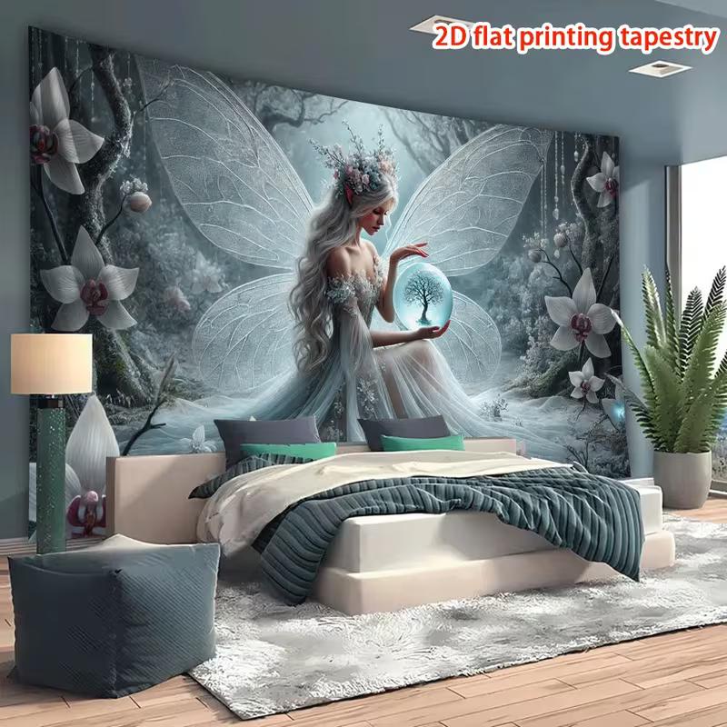 2D White Ice Fairy Tapestry Magical Orchid Forest Wall Art Decor