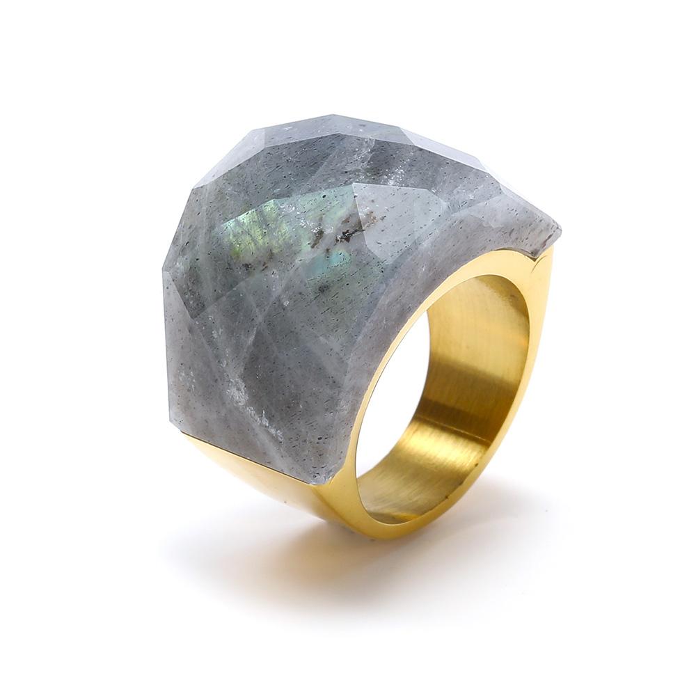 Titanium Steel Bold Gradient Ring Semi-Transparent Multi-Color Zircon Jewelry Edgy Stackable Everyday Accessories