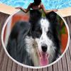 Border Collie Round Beach Towels,Dog Greeting Its Owner Among Flowers Sand Free Absorbent Beach Blanket Bath Towels Picnic Mat