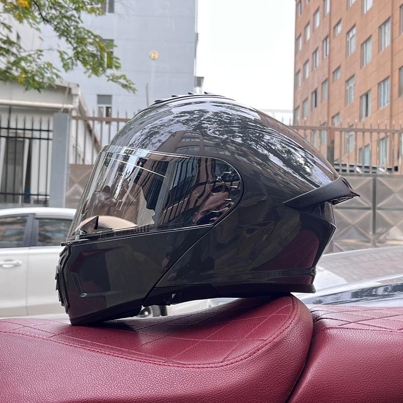 Electric vehicle helmet men's and women's face-opening helmet summer double mirror tail semi-full cover type personalized four-season Bluetooth couple