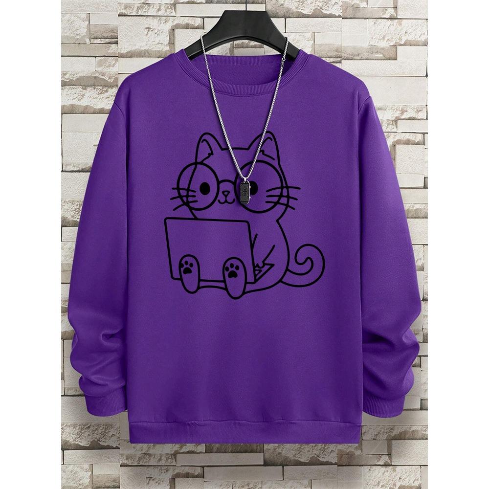 

Принт «Джентльмен Кот на работе» Женский свитшот Хип-хоп Свободное худи Осень Новое худи Мода Уличная одежда Пуловер с круглым вырезом Женская одежда XL