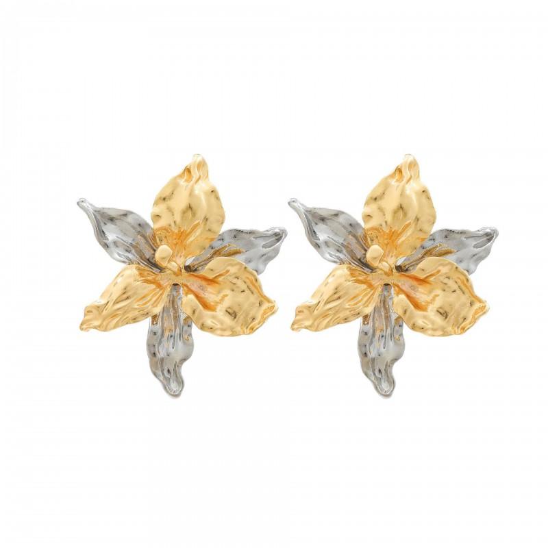 Layered Alloy Flower Earrings Women Gold Mixed Tone Statement Jewelry Beach Fashion Gold Silver Two-Tone