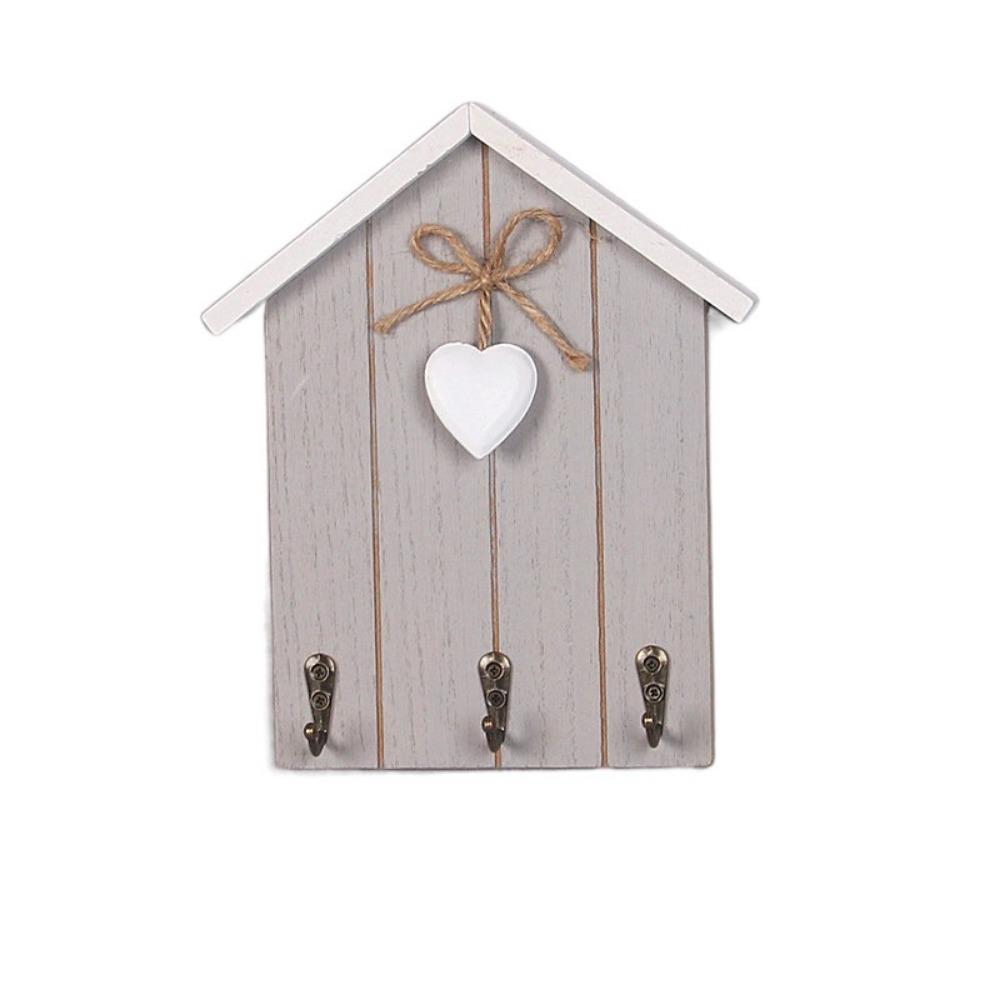 

Настенный деревянный крючок для ключей с 3 крючками, в форме дома, стойка для хранения в прихожей, простая установка, многофункциональный подвесной держатель для ключей серый