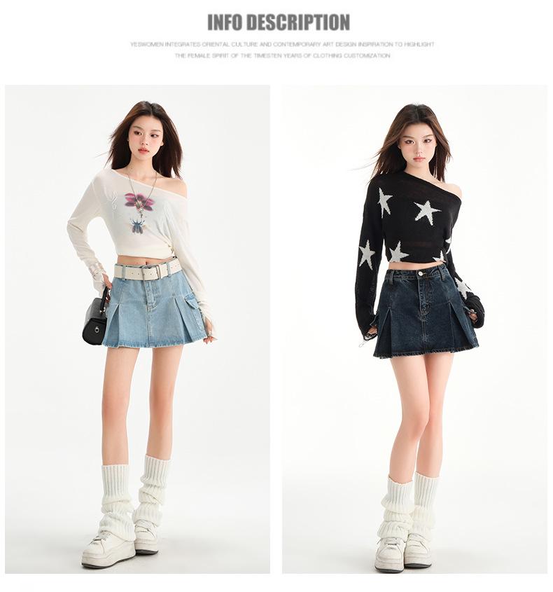 2025 Sommer Damen Hellblauer Plissierter Denim Minirock - Hochtailliert, Hüftbetont A-Linie Arbeitskleidung