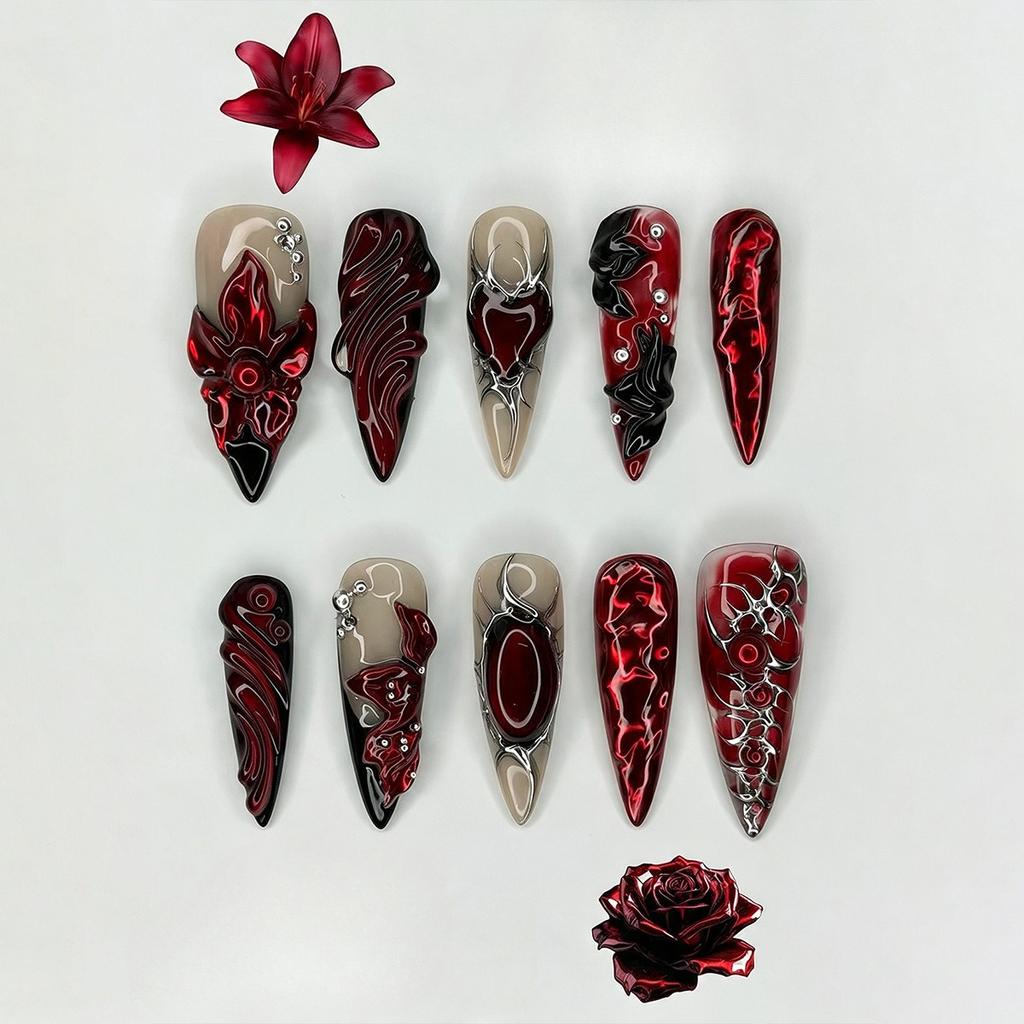 24Pcs Black Y2K Long Almond Fake Nails With Diamond Butterfly Design Wearable Press On Manicure Tips