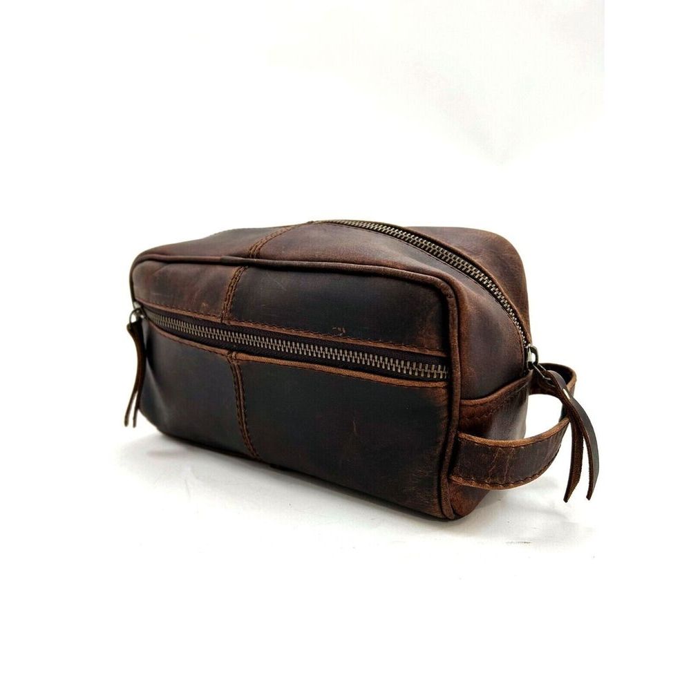 Genuine Buffalo Leather Toiletry Bag Travel Dopp Kit Shaving Case for Men Women