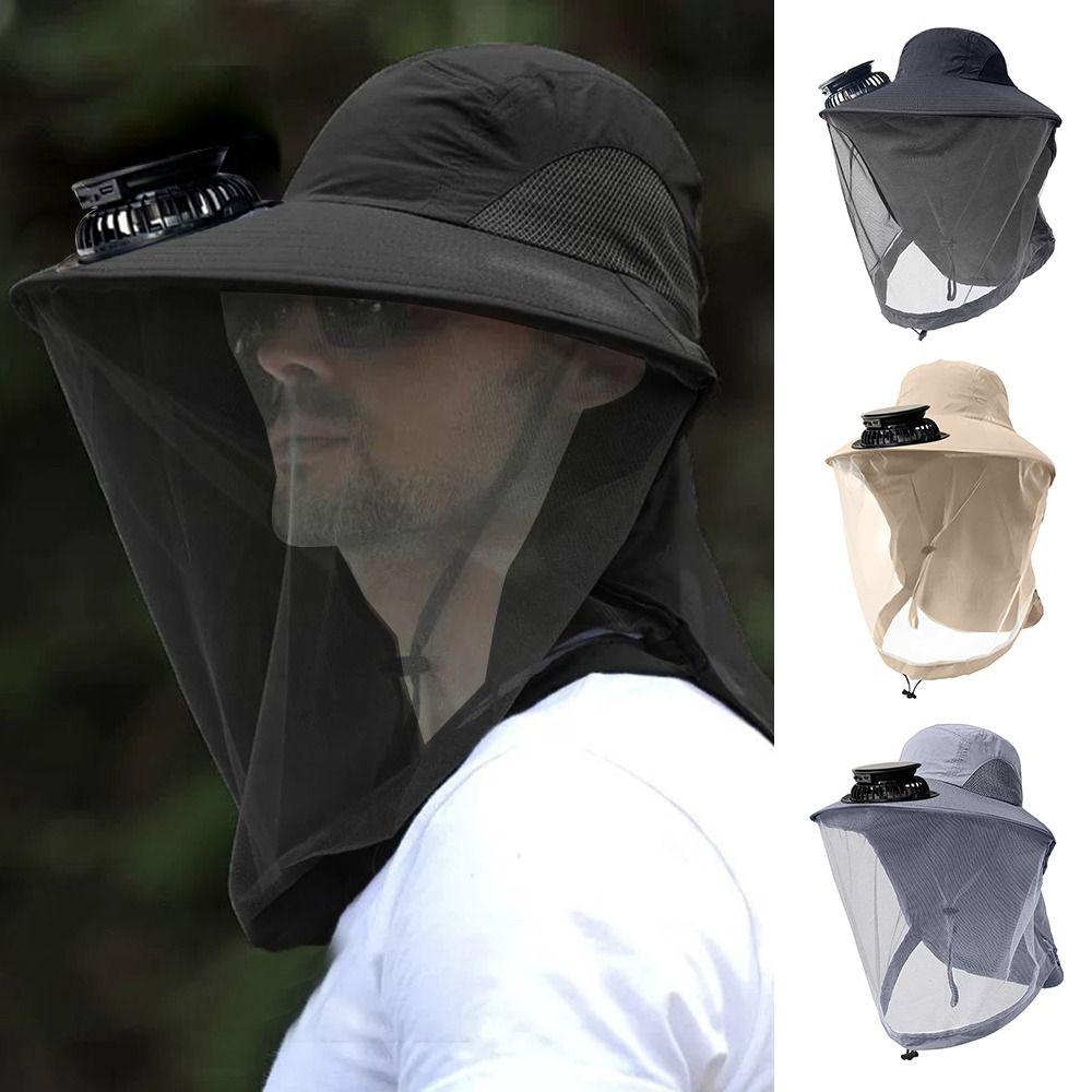 USB Charging Solar Powered Fan Hat Wide Brim Mosquito-proof Hat Universal Fisherman Hat  Summer