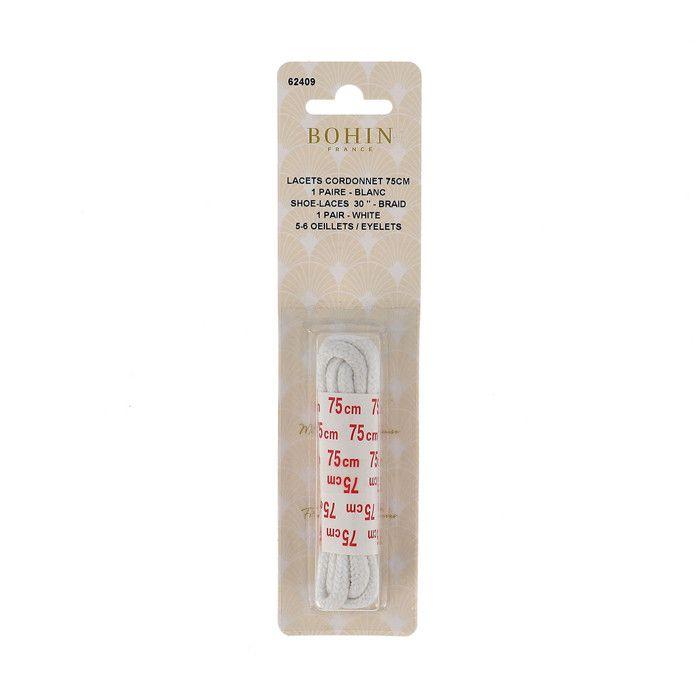 Lacet cordon - BOHIN FRANCE - 62409 - 75 cm - Blanc - 1 paire