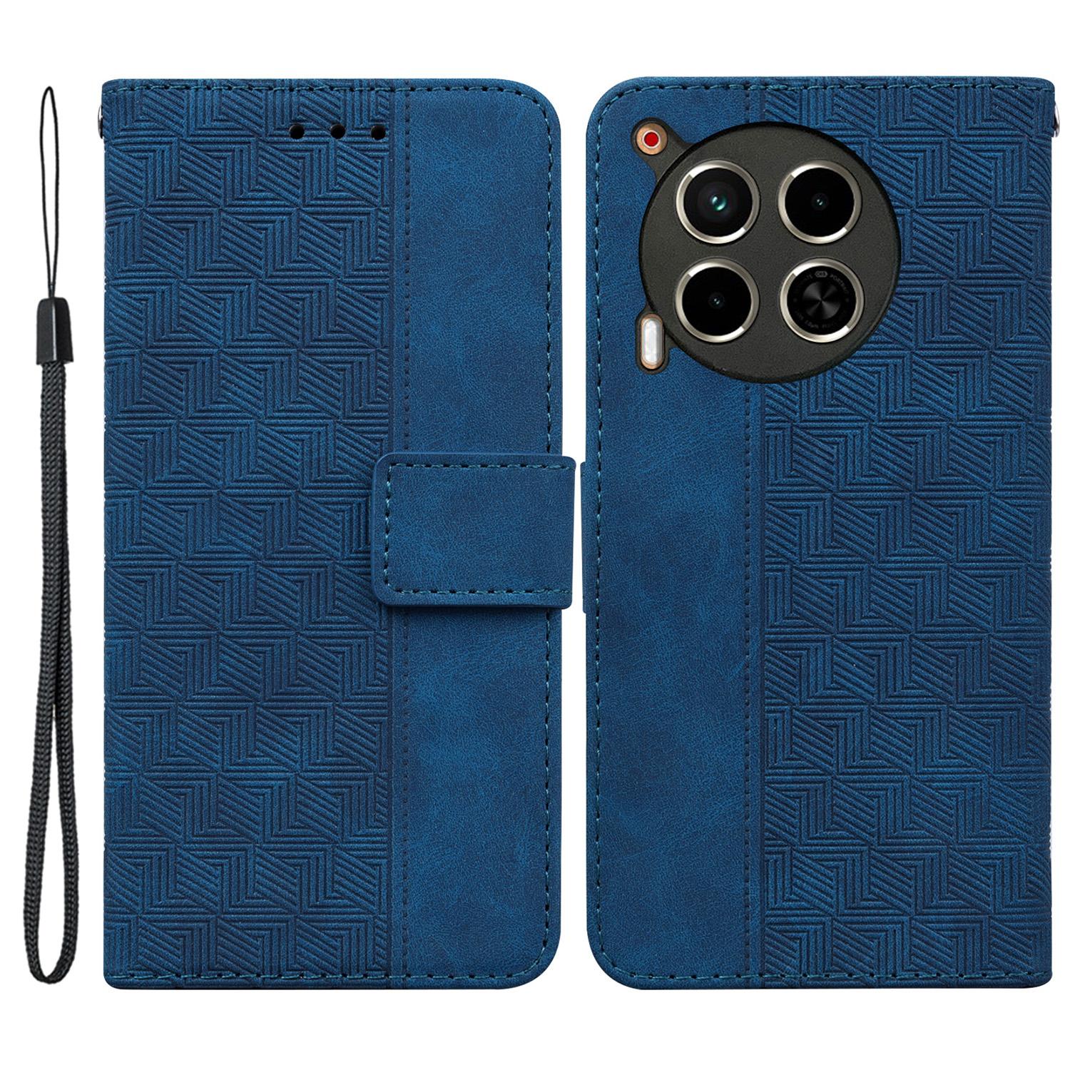 

For TECNO Camon 30 4G/30 5G Wallet Case with Strap Geometry Imprint Leather Flip Phone Cover Blue