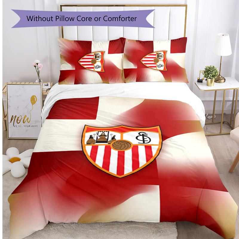Set Lenzuola 3 Pezzi Stampato Sevilla FC Copripiumino Traspirante con Federe Biancheria da Letto Decorativa per Camera da Letto Casa