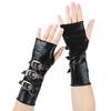 Punk Party Gloves with Metal Buckles Closure PU Fingerless Arm Sleeves for Concerts Event and Music Festival Gathering