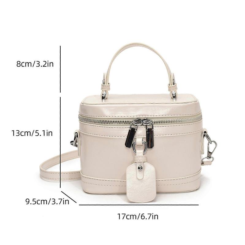 Women PU Leather Handbag Fashion Box Bag Korean Styles Shoulder Bag Top Handle Bag Solid Color Crossbody Bag for Work  White