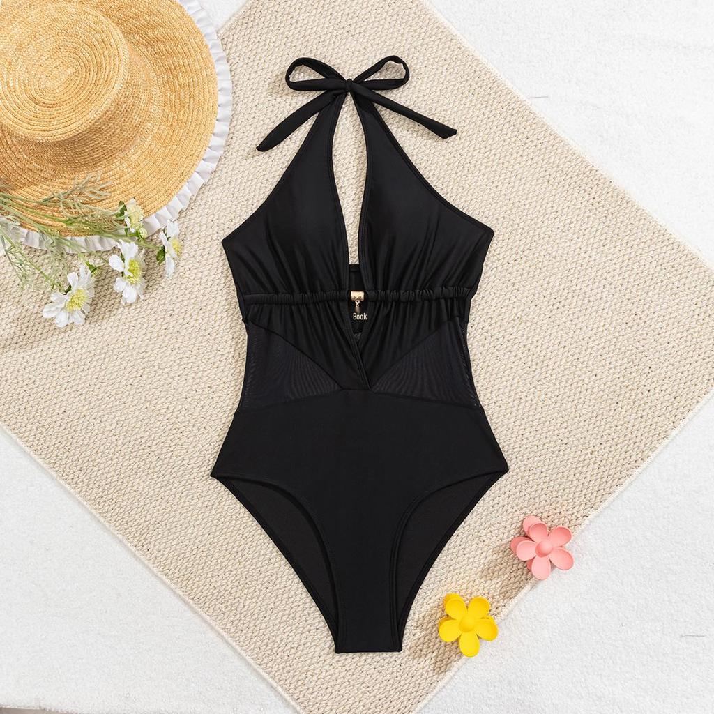 2025 New European & American Starfish Mesh Halter Neck One-Piece Swimsuit for Women