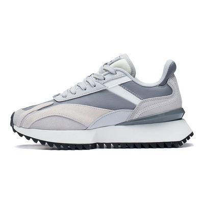 Li Ning Cargo Tejido de Ante Cuero Absorción de Impactos Antideslizante Resistente al Desgaste Ligeras Zapatillas Deportivas Casuales de Caña Baja para Hombre Blanco Gris AGCS261-5