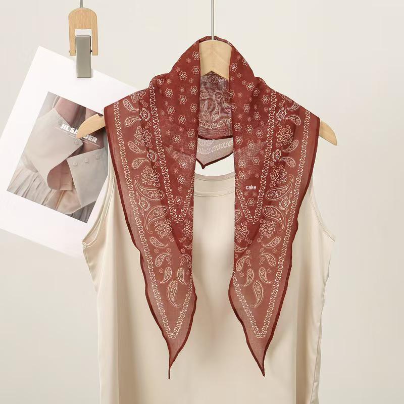 Women's Silk Square Scarf - Cashew Flower Bandana, Elegant Neck Accessory for 2025 