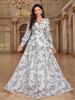 Women's European & American Fashion Chiffon Print Dress with Casual Back Tie and Long Sleeves for Evening Wear