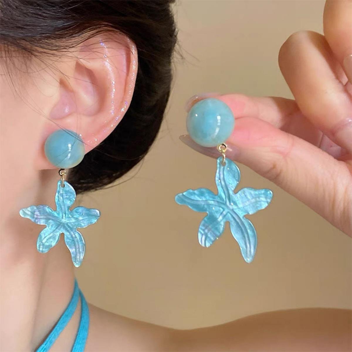 Bohemian Colorful Flower Earrings For Women Fashion Petal Pendant Earrings Party Drop Earrrings Jewelry Y2k Accessories Bijoux Gift aero синий