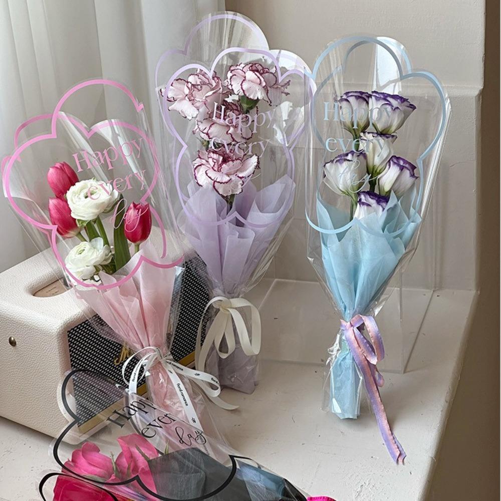 50pcs Flower Shaped Flowers Packaging Transparent Floral Wrappers Bouquet Wrapping Bag