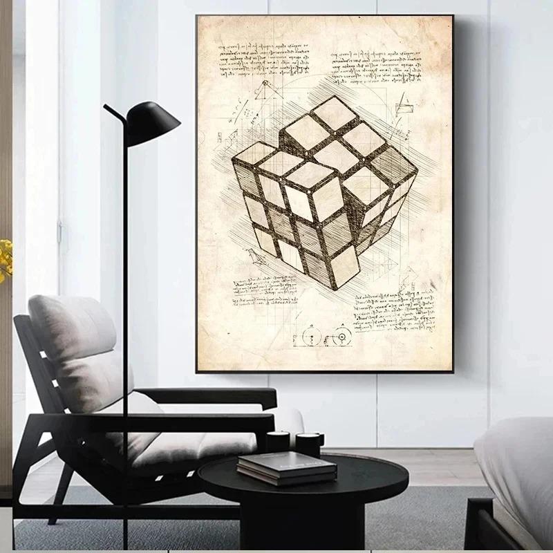 Retro Kunst Von Da Vinci Inspirierte Skizzen Poster Gitarre Vitruvianischer Mann Taschenuhr Spielekonsole Leinwandmalerei Bilder Heimdekor