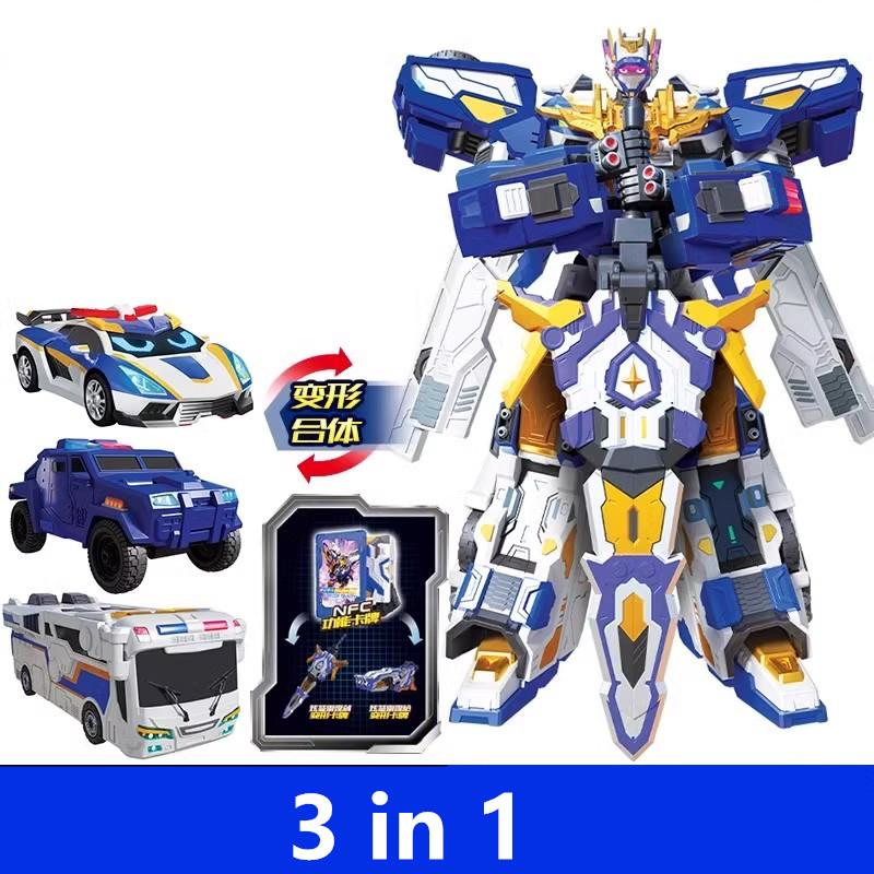 2026Metal Cardbot S BLUE COP TRINITY Drilling Vehicle Transform Combined Robot Action Figures Toys Car Card Animation Model Gift