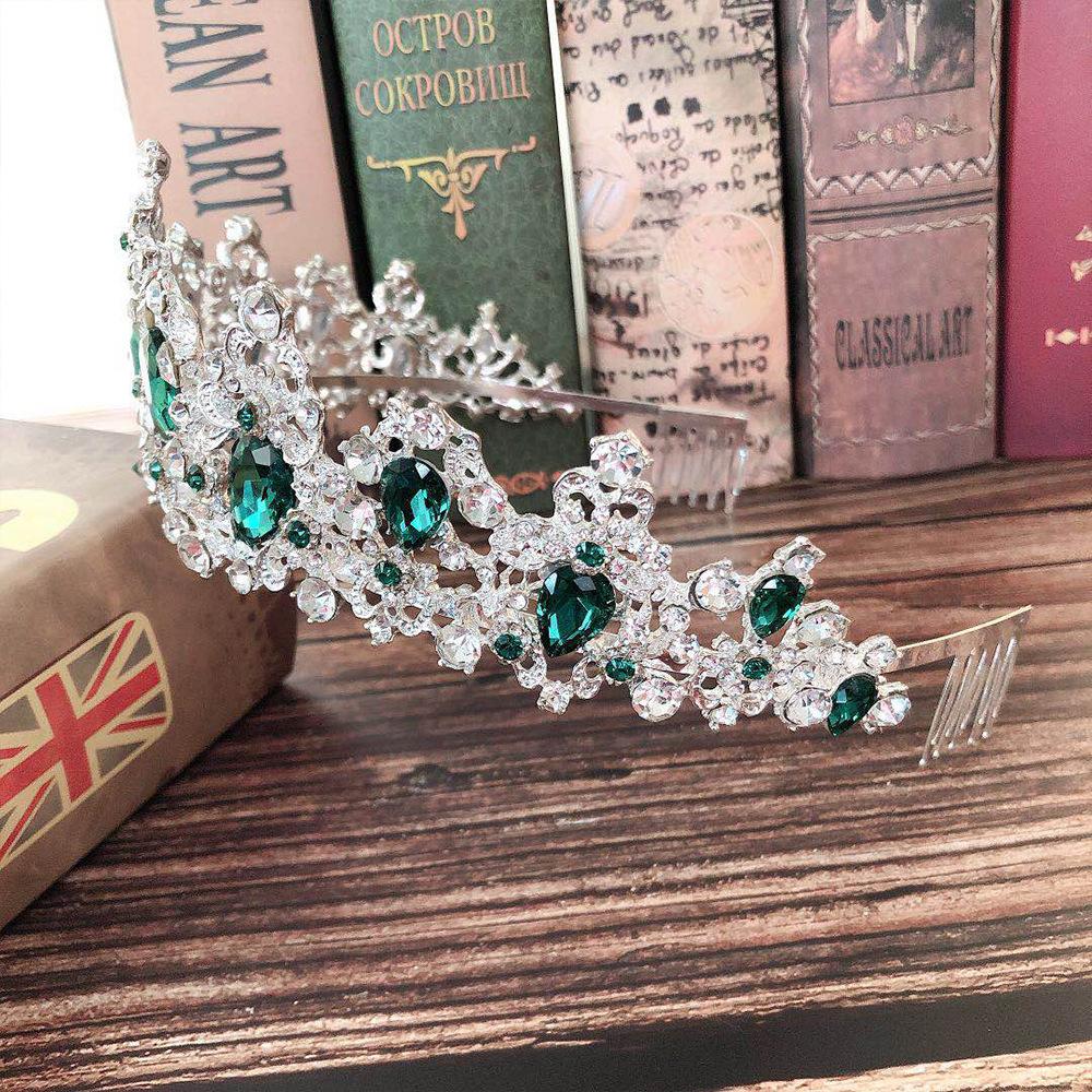 Nouvelle Couronne de Mariée Peignée Couronne Tiare Cristal Diamant Vert Accessoires de Mariage Peigne Couronne