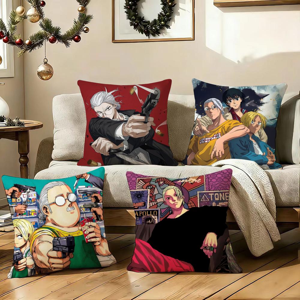 Anime S-Sakamoto Days Cushion Cover Soft Plush Double-Sided Pillow Cover Cozy Sofa Cushion Case Home Gift for Living Room