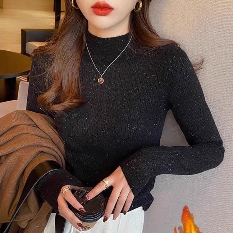 Zesílený svetr Pulovr s polovičním rolákem s fleecovou bundou pro ženy a jednodílný fleecový teplý pletený svetr