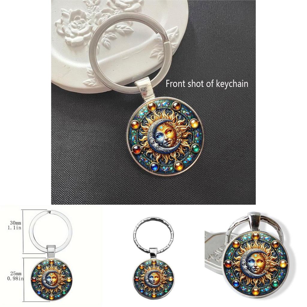 Elegant Glass Keyring With Sun Moon Design Rechargeable Key Holder For Office Use