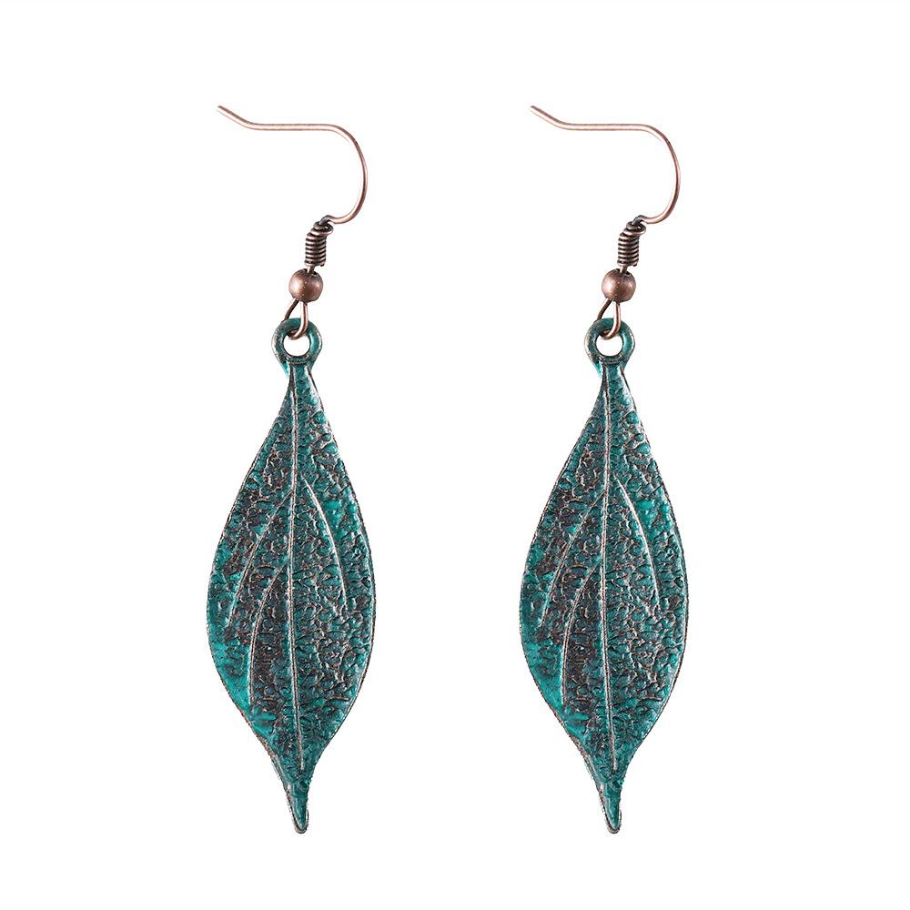 Retro Palace Style Ancient Blue Leaf Earrings New Leaf-shaped Design Ear Jewelry